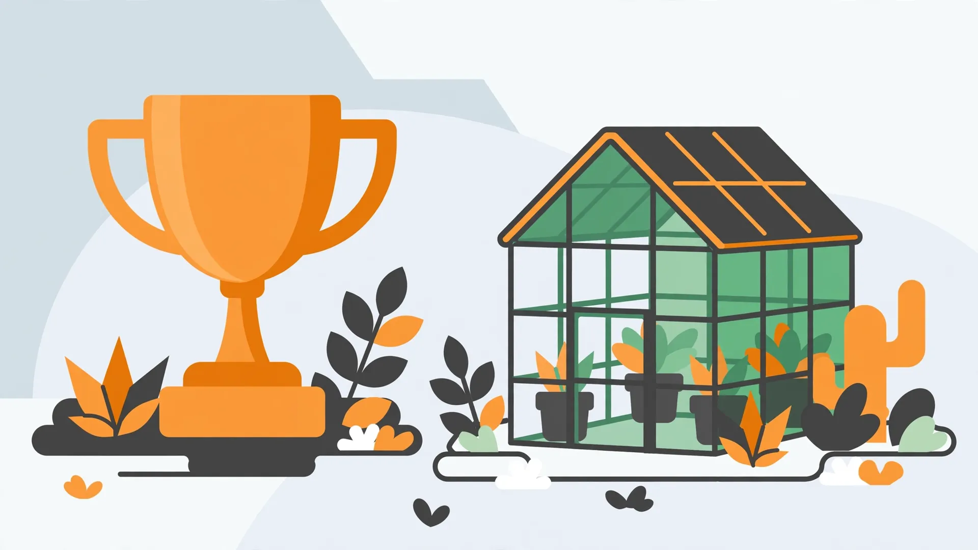 Grow a Garden codes rewards: a golden trophy award cosmetic and a green glass chamber cosmetic in a garden