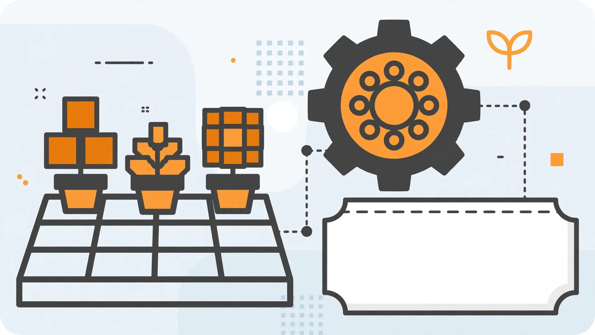 How to redeem Grow a Garden codes: garden plot, settings gear and a blank code ticket illustration